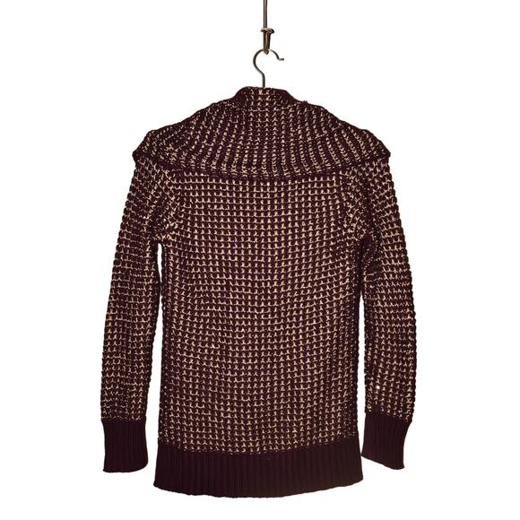 CACHE $130 Purple Gold Sequin Textured Knit Chunky Cowl Neck Sweater Small - Picture 2 of 4